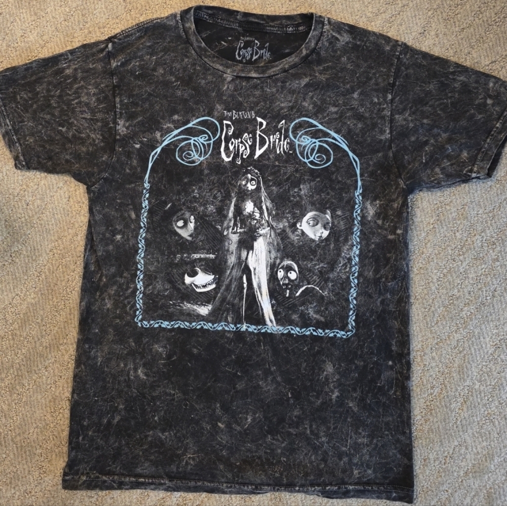 Tim Burton The Corpse Bride Black Gray Crew Neck T-Shirt Unisex Size S